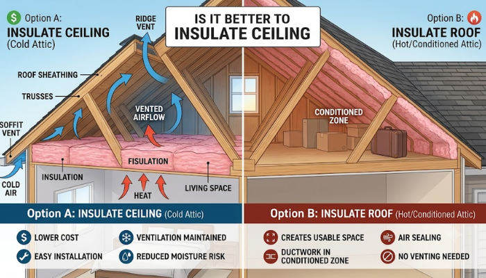 Is It Better to Insulate Ceiling or Roof